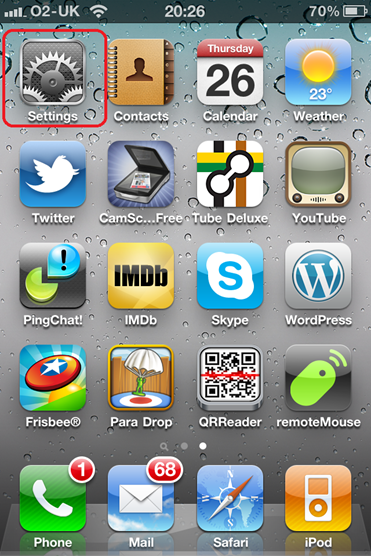 iPhone home screen and settings