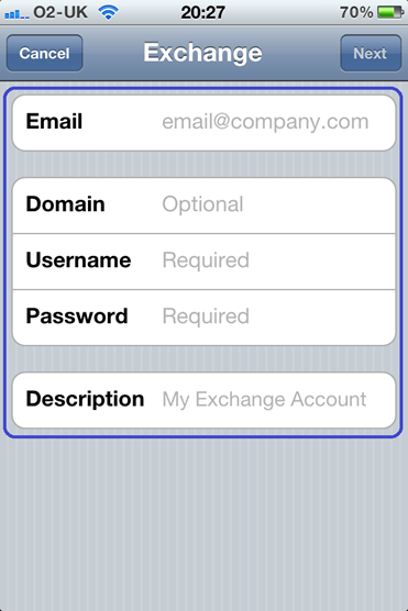iPhone exchange account details
