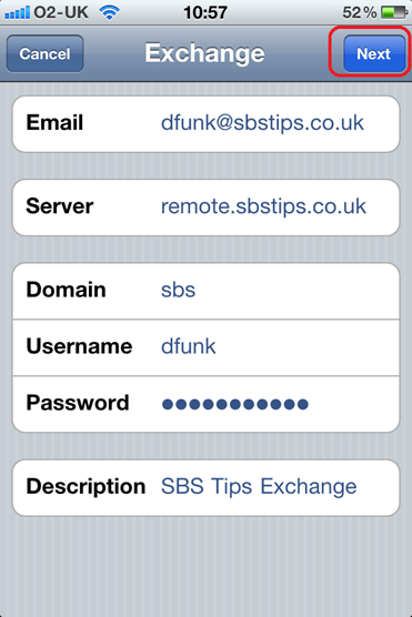 iPhone Exchange Email Server Address