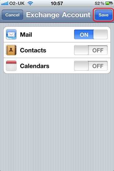 iPhone Exchange Email choose items to sync