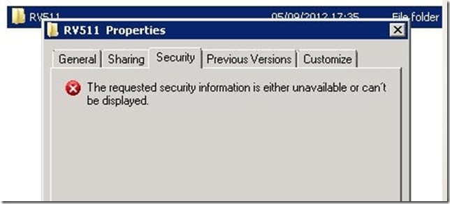 Requested Security Information is either unavailable or cant be displayed