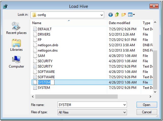 Advanced Installation Repair Options Screen Browse Hive System