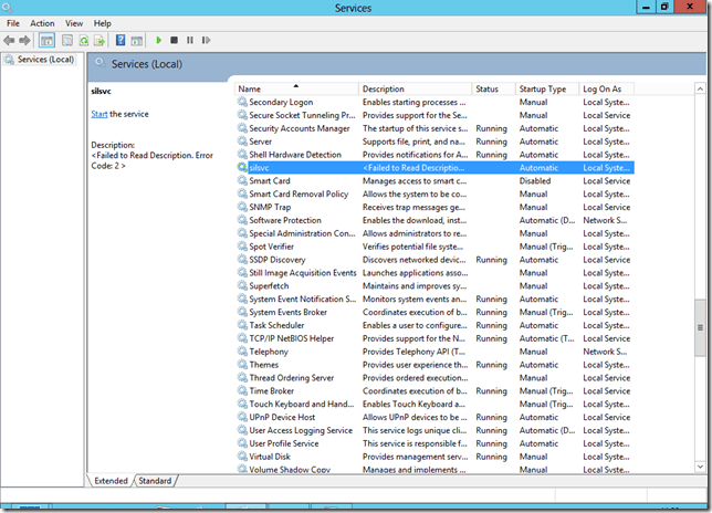SILSVC Services Failed to Read Description