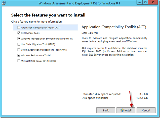 WAIK Choose Features