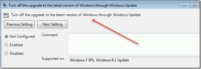 Turn off the upgrade to the latest version of Windows through Windows Update snip