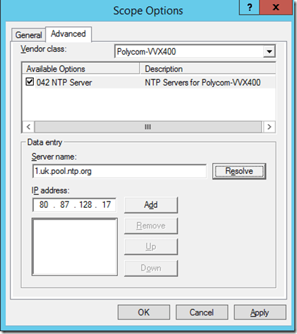 DHCP Scope Option 042